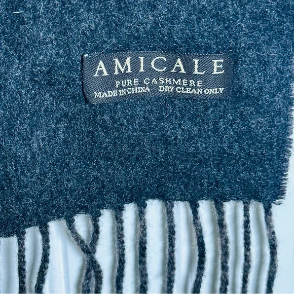 Amicale Pure Cashmere Dark Brown Black Scarf with Fringe 69x12 Unisex - Picture 4 of 5